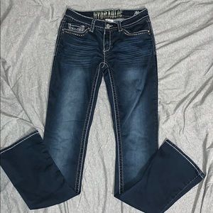 Dark wash micro boot hydraulic jeans